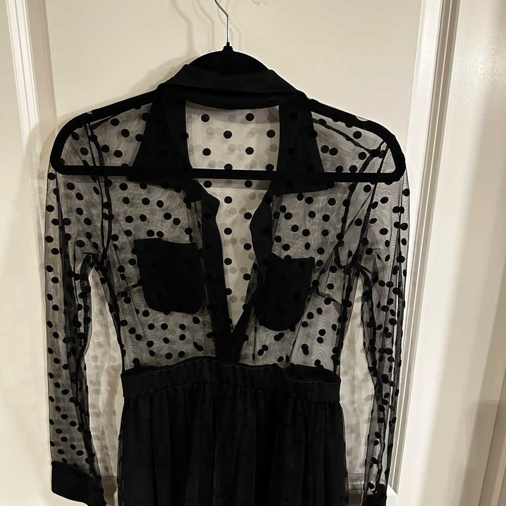 Black Sheer Polka Dot Long-Sleeve Maxi Dress – Size S - Picture 7 of 8